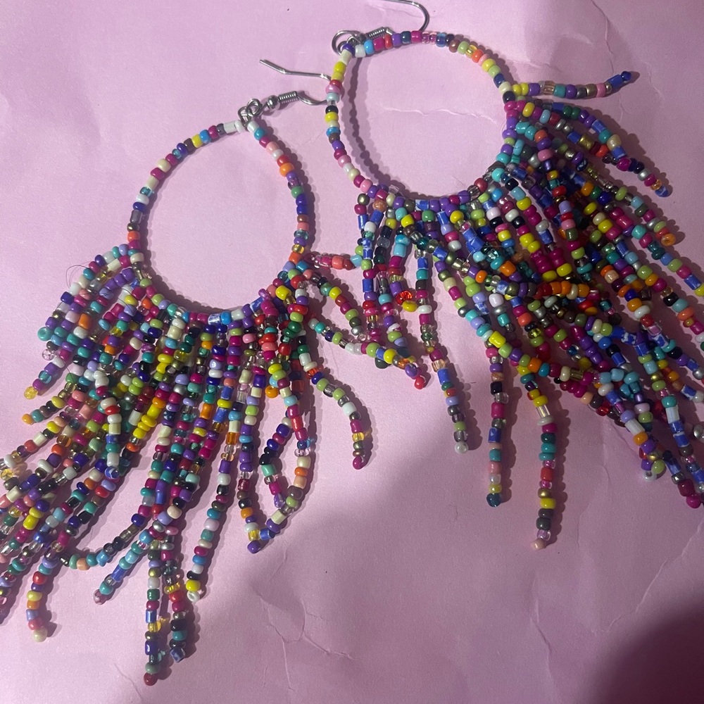 Colorful Beaded Hoop Earrings